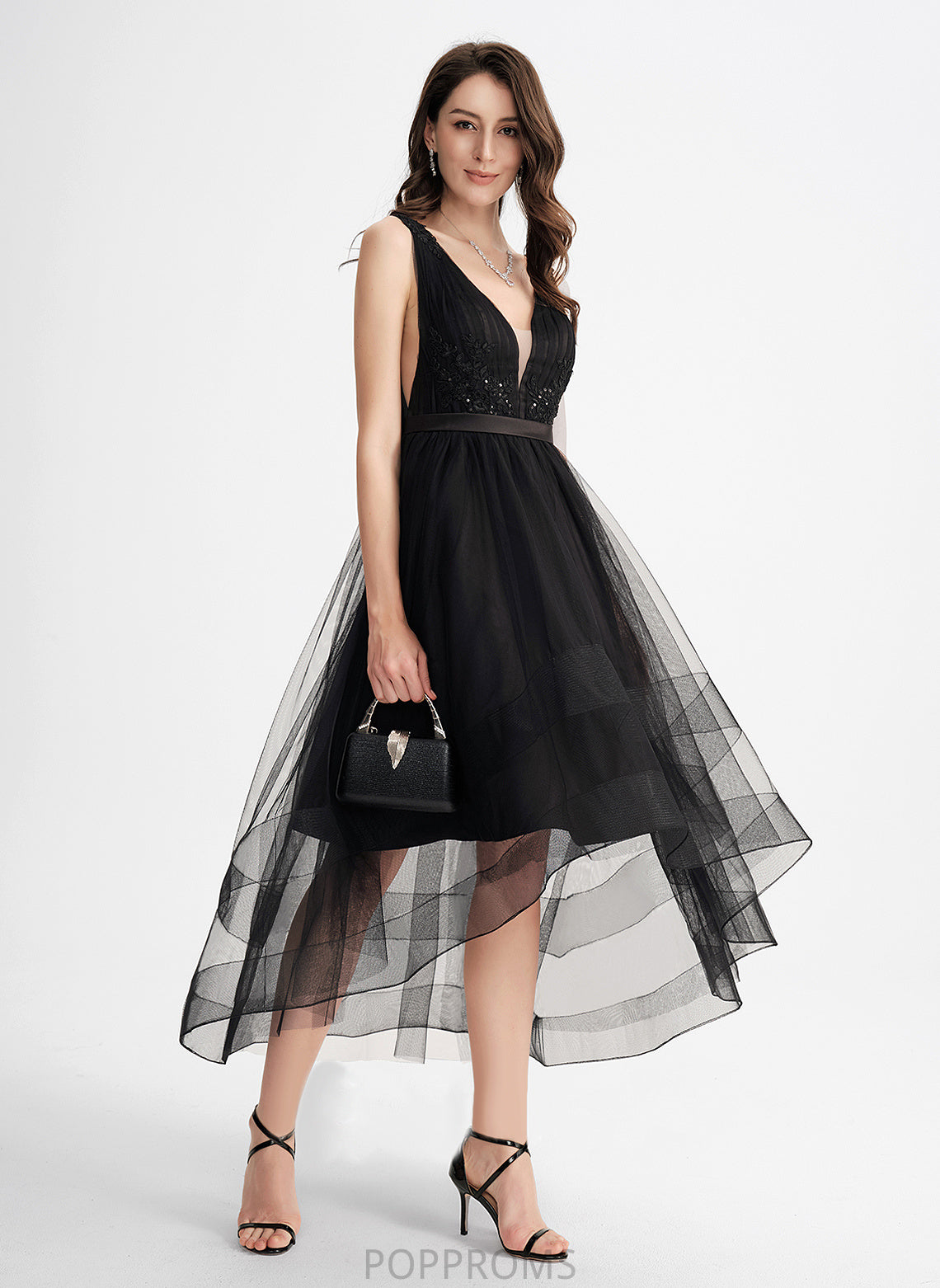 Asymmetrical With Lace A-Line Cocktail V-neck Sequins Dress Tulle Elisabeth Cocktail Dresses