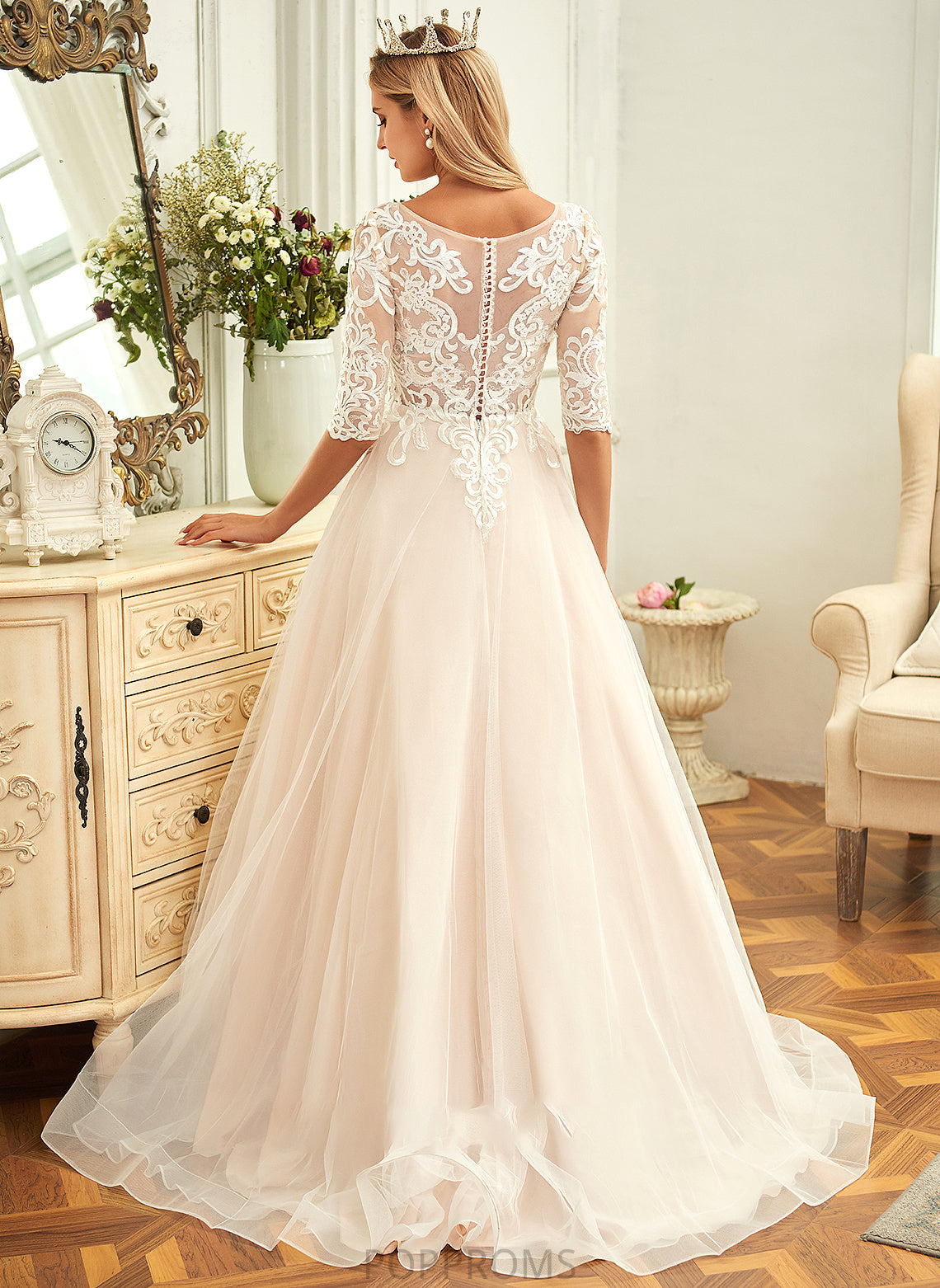 Giovanna Lace Neck Dress Sweep Wedding Dresses Ball-Gown/Princess Wedding Tulle Train Scoop