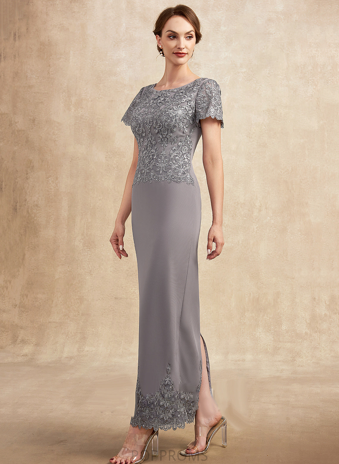 Sequins Ankle-Length Sheath/Column the of Neck Londyn Bride With Mother Chiffon Lace Dress Scoop Mother of the Bride Dresses