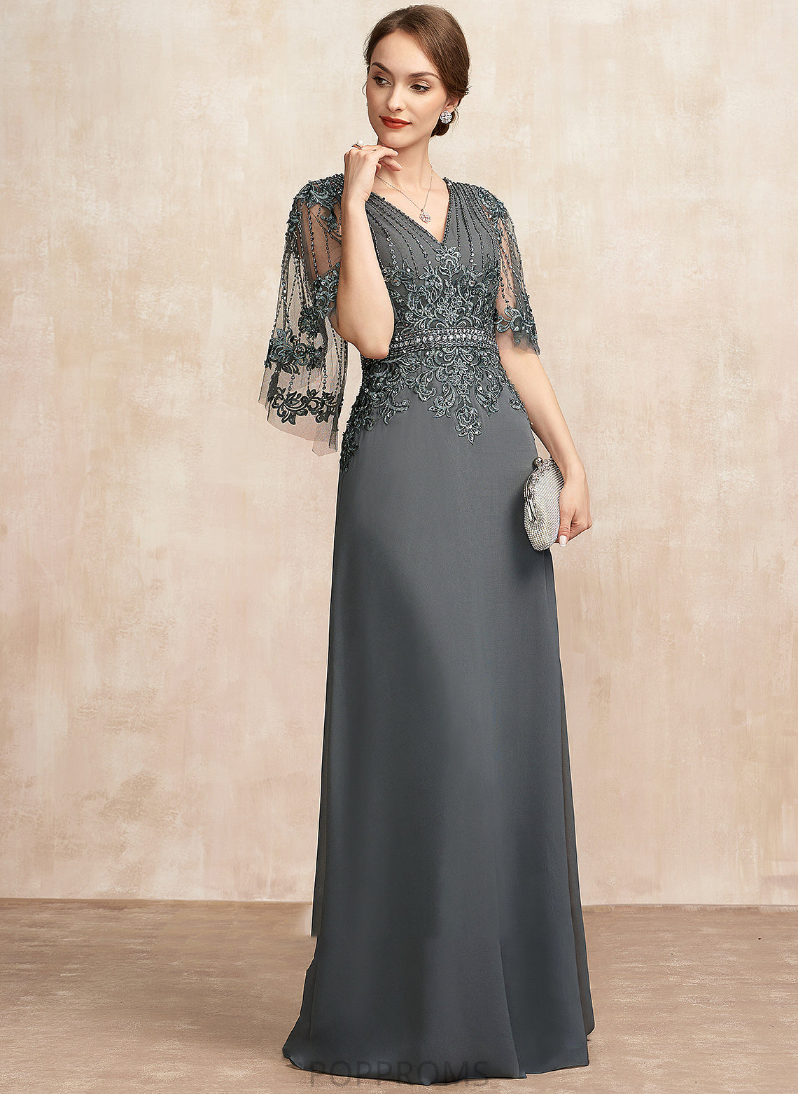 Chiffon V-neck of A-Line Floor-Length Mother Adalyn With the Lace Mother of the Bride Dresses Sequins Beading Bride Dress