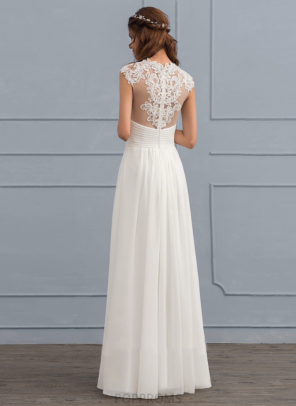 Wedding A-Line With Floor-Length Lace Chiffon Joanna Dress Wedding Dresses Ruffle Sweetheart