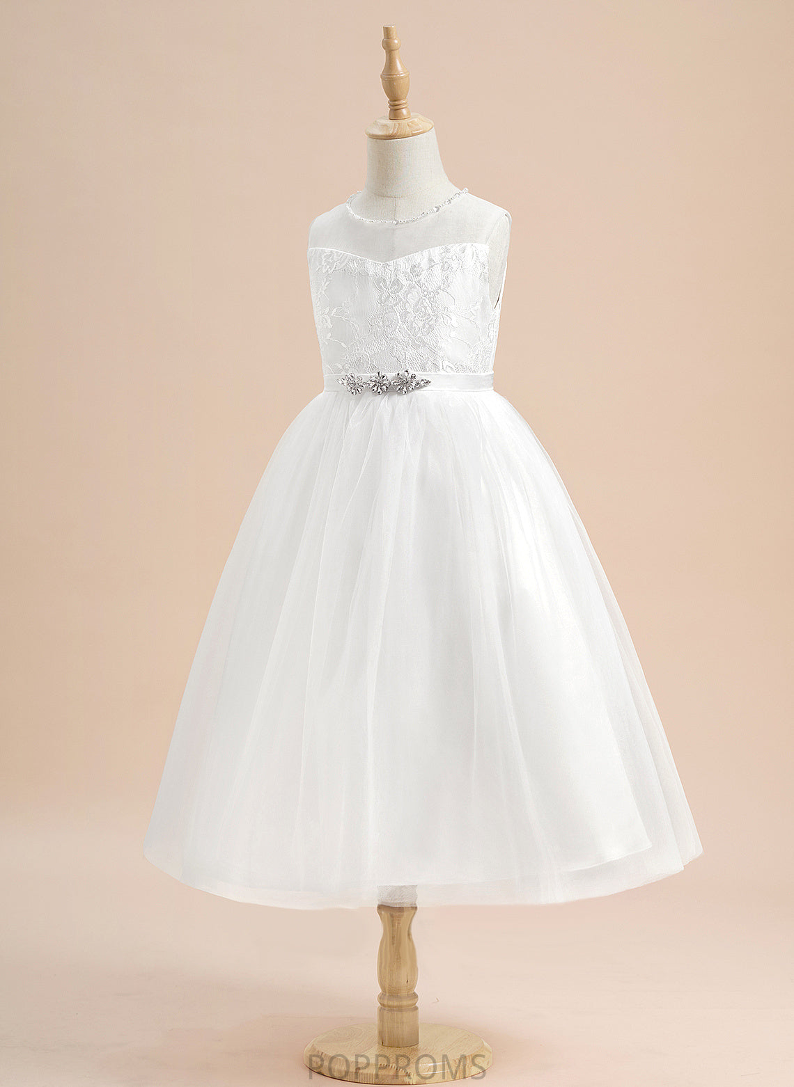 Tea-length Scoop Beading Neck - Hailie With Girl A-Line Dress Flower Tulle Flower Girl Dresses Sleeveless