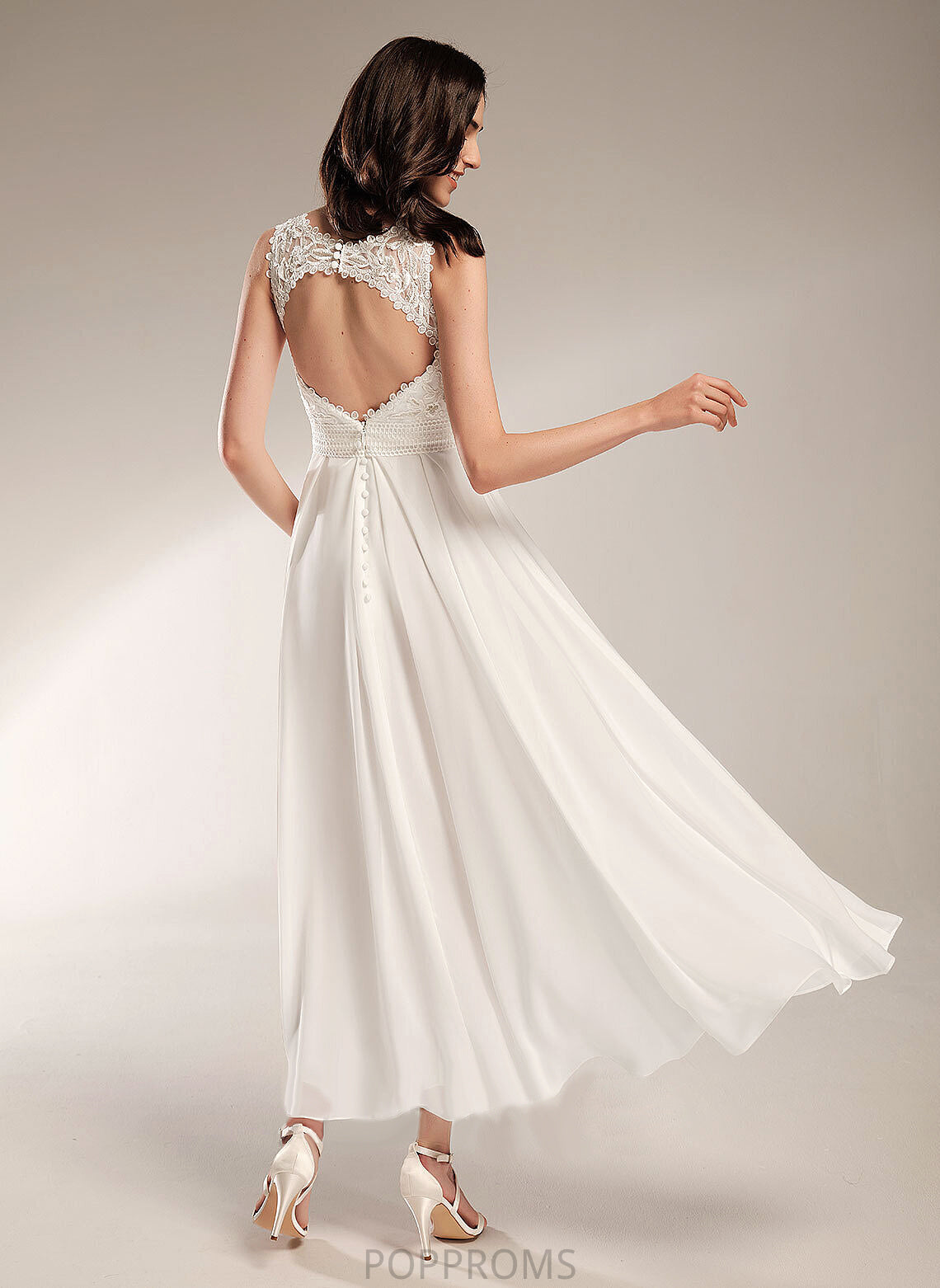 Neck Scoop Asymmetrical Chiffon Wedding Dresses Dominique Lace Wedding A-Line Dress