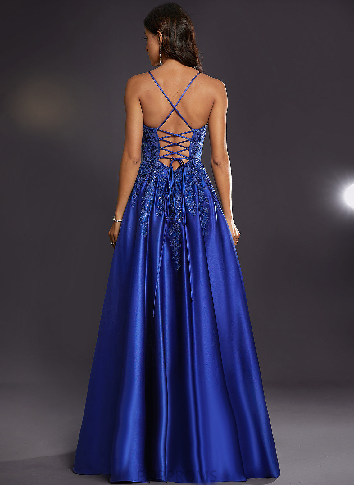 With Satin V-neck Suzanne Sequins Floor-Length A-Line Prom Dresses