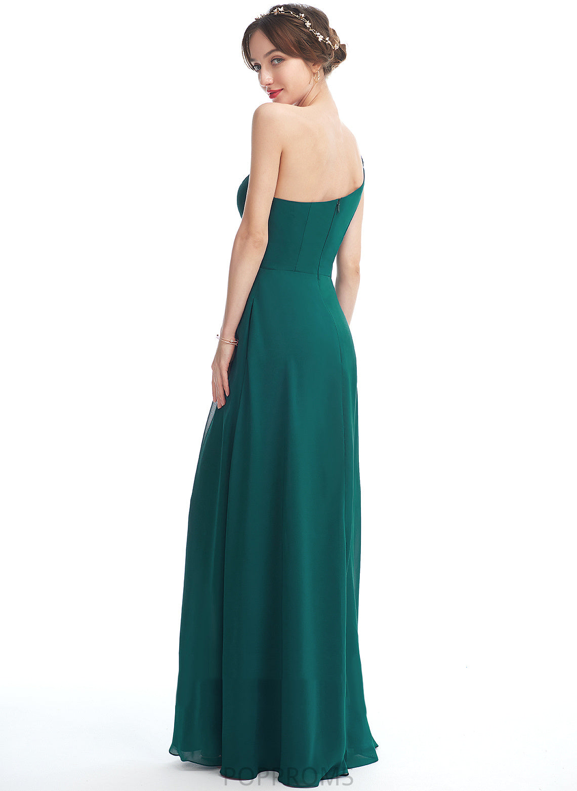 One-Shoulder Silhouette Pockets A-Line Length SplitFront Floor-Length Fabric Neckline Embellishment Ainsley Natural Waist Bridesmaid Dresses