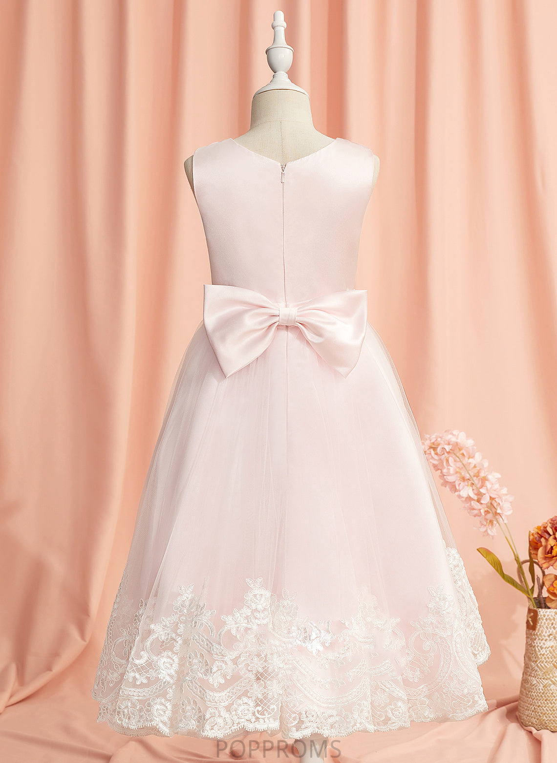 Dress Girl Carla Scoop Tea-length Satin/Tulle Sleeveless - Flower Ball-Gown/Princess Neck With Flower Girl Dresses Lace/Bow(s)