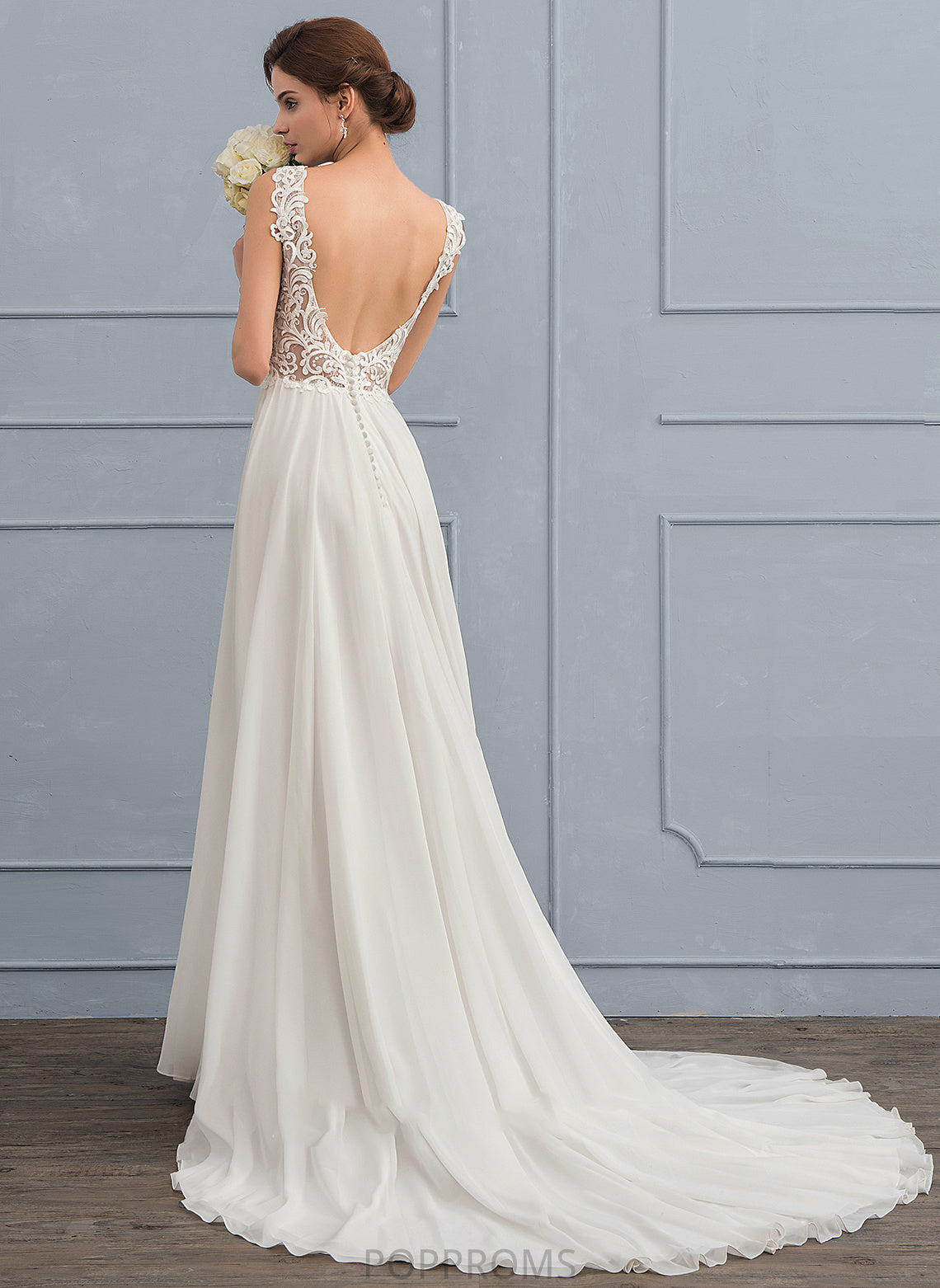 Wedding Dresses Chiffon V-neck Wedding Train A-Line Hanna Court Dress