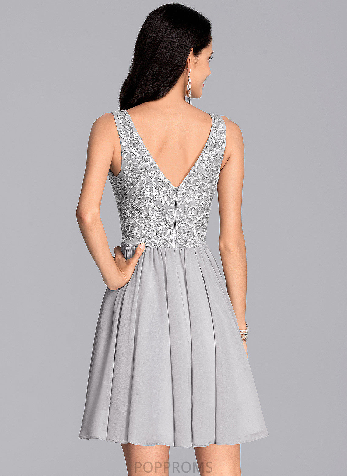 Homecoming Dresses Lace Sequins Chiffon Dress A-Line V-neck Jakayla With Homecoming Short/Mini