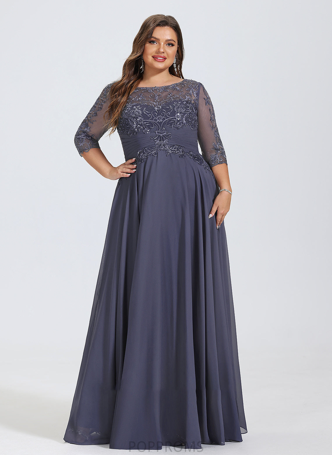 Floor-Length Scoop Sequins Chiffon A-Line Mattie With Prom Dresses Neck