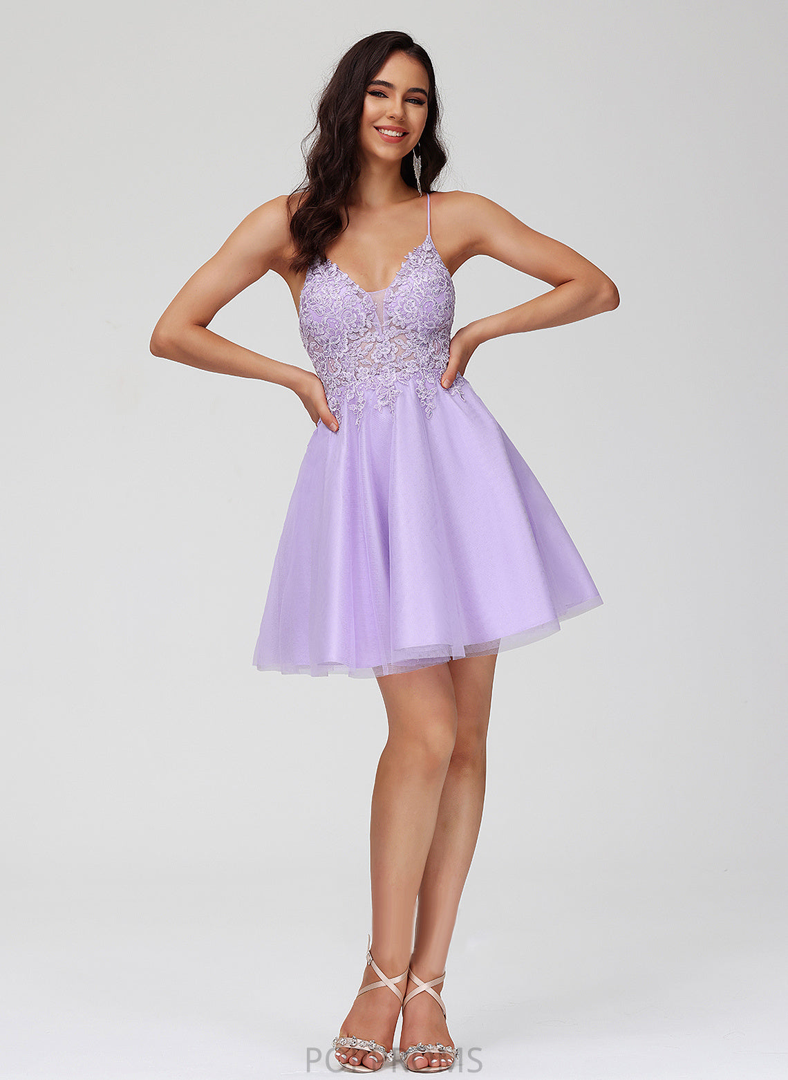 Lace Cindy Beading Dress Homecoming Short/Mini A-Line With Tulle Homecoming Dresses V-neck