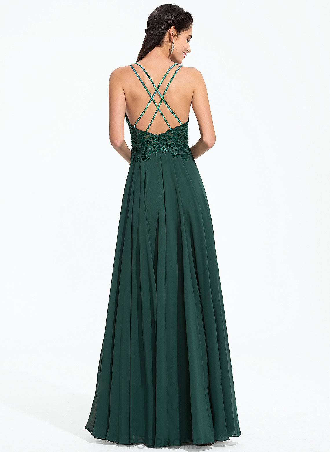 Sequins Beading Isabela V-neck Floor-Length Prom Dresses With A-Line Chiffon