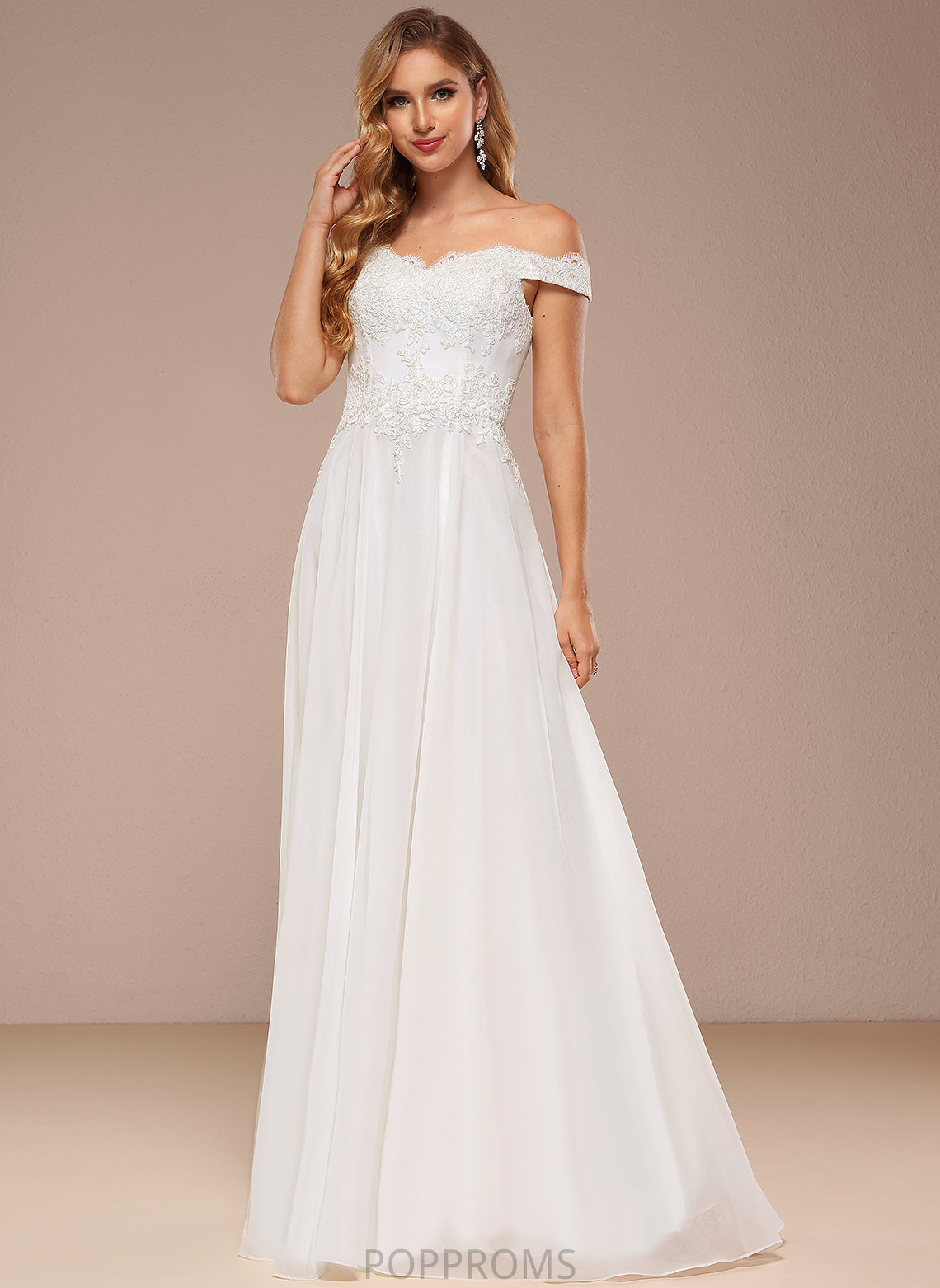 Dress Off-the-Shoulder A-Line Janessa Wedding Dresses Lace Floor-Length Sequins With Chiffon Wedding