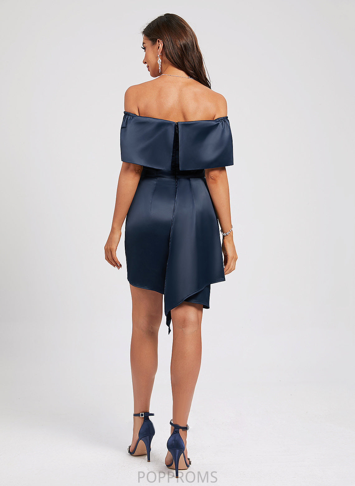 Pleated Cocktail Alice Sheath/Column With Off-the-Shoulder Asymmetrical Satin Dress Cocktail Dresses