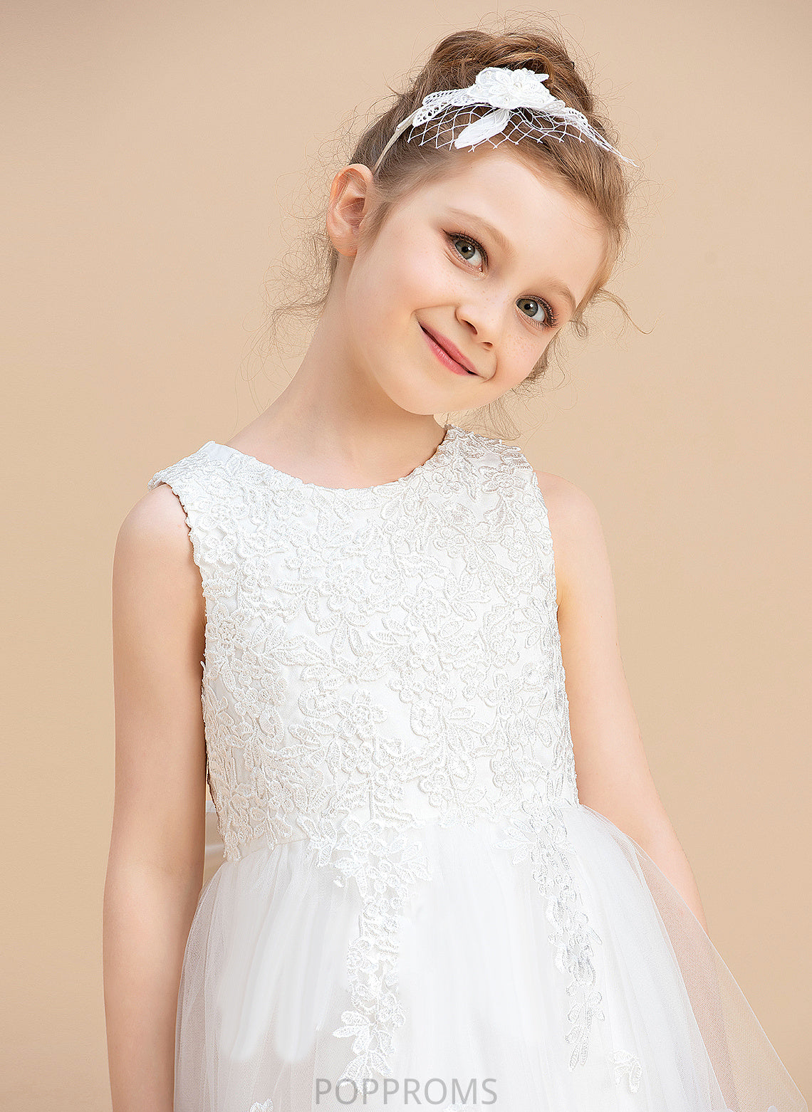 Girl Scoop Tea-length Bow(s) Neck Sleeveless A-Line Eva Satin/Tulle - With Flower Flower Girl Dresses Dress