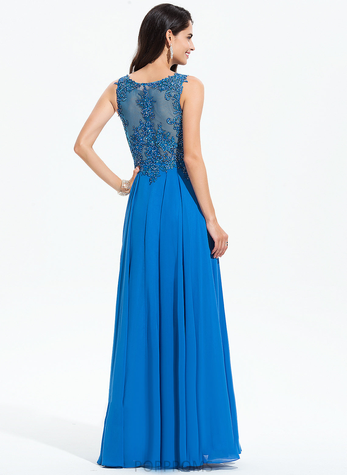 A-Line Jillian Beading Prom Dresses Floor-Length With Chiffon Sequins Scoop