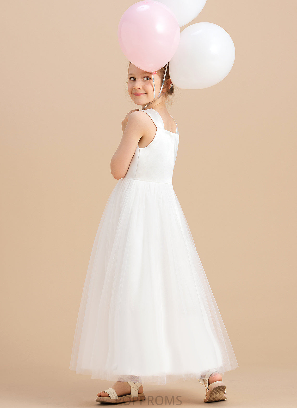 Neckline Sleeveless Gown Satin/Tulle - Square Girl Flower Flower Girl Dresses Ankle-length Dress Ella Ball