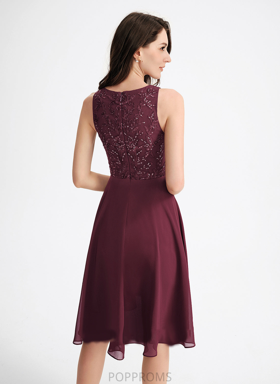 Cocktail Dresses Lace Scoop Sequins Asymmetrical Chiffon Neck Dress A-Line Cocktail Greta With