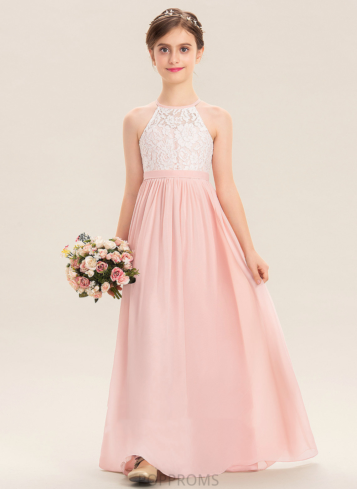 - Back Dress Floor-length Flower Girl Dresses Chiffon With Girl Flower Sleeveless A-Line Glenda Hole Neck Scoop