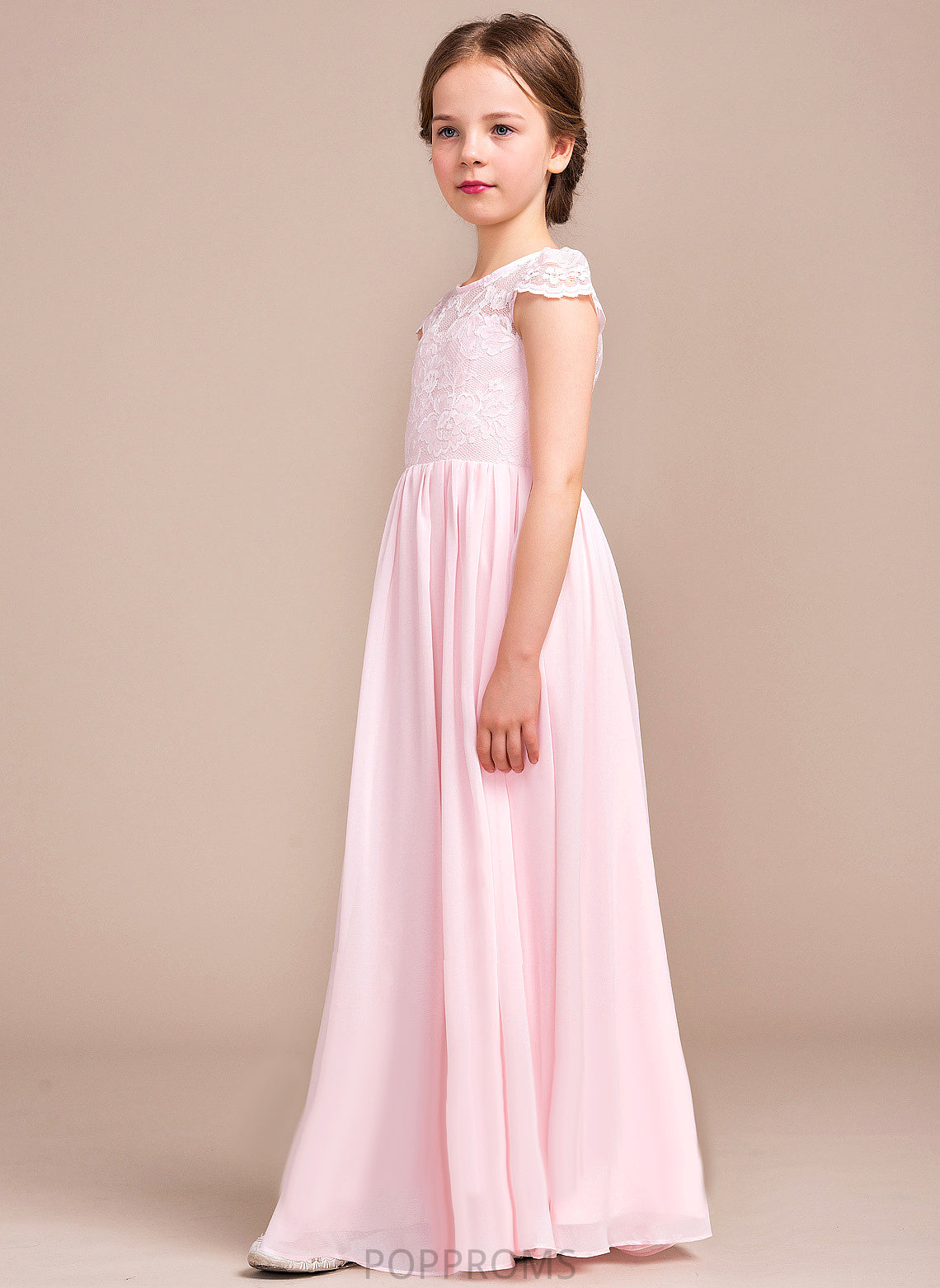 Flower Girl Dresses - Flower Marisol A-Line/Princess Girl Neck Chiffon/Lace Scoop Sleeveless Floor-length Dress