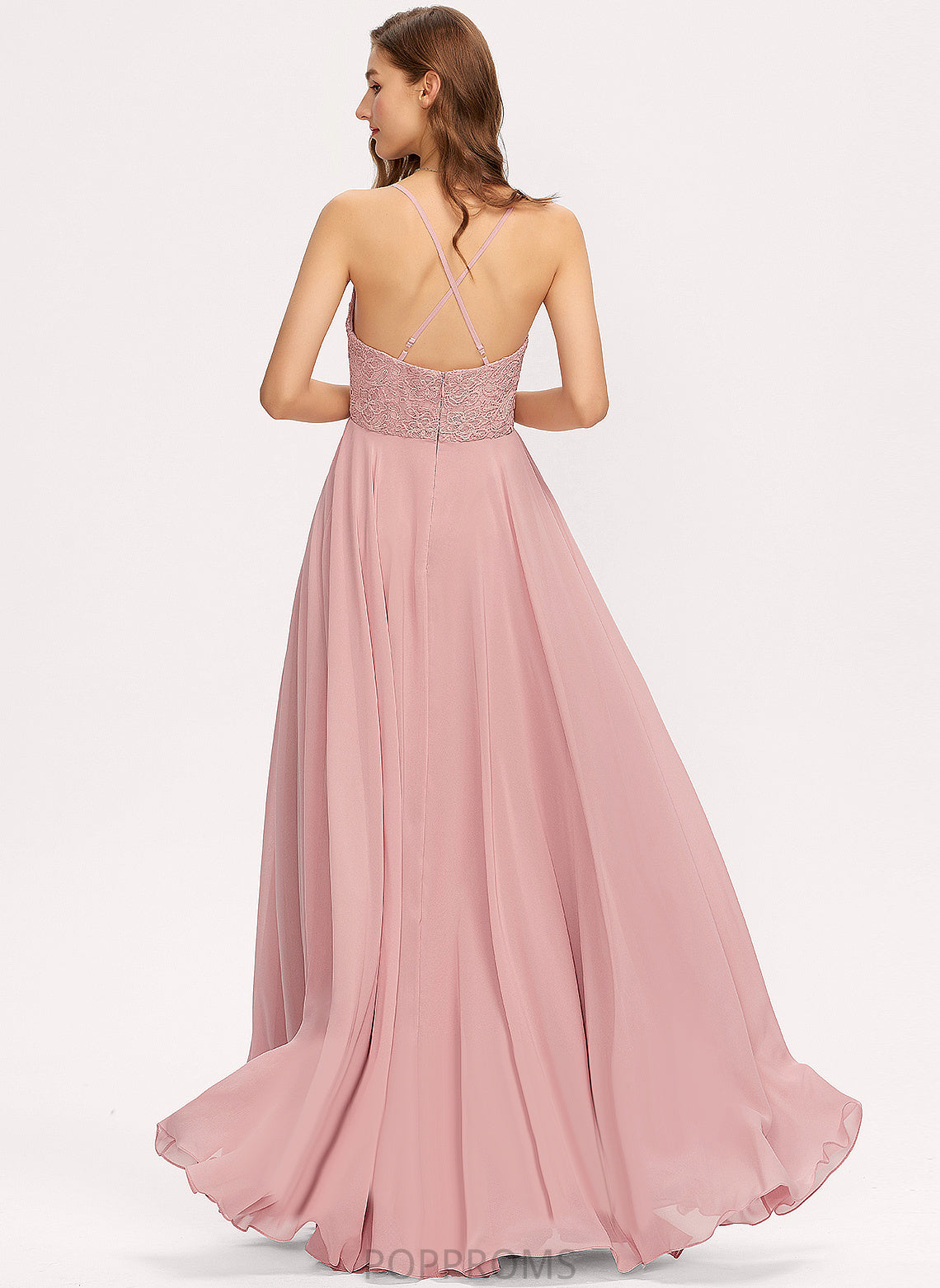 Lace Prom Dresses A-Line Floor-Length Chiffon V-neck Campbell