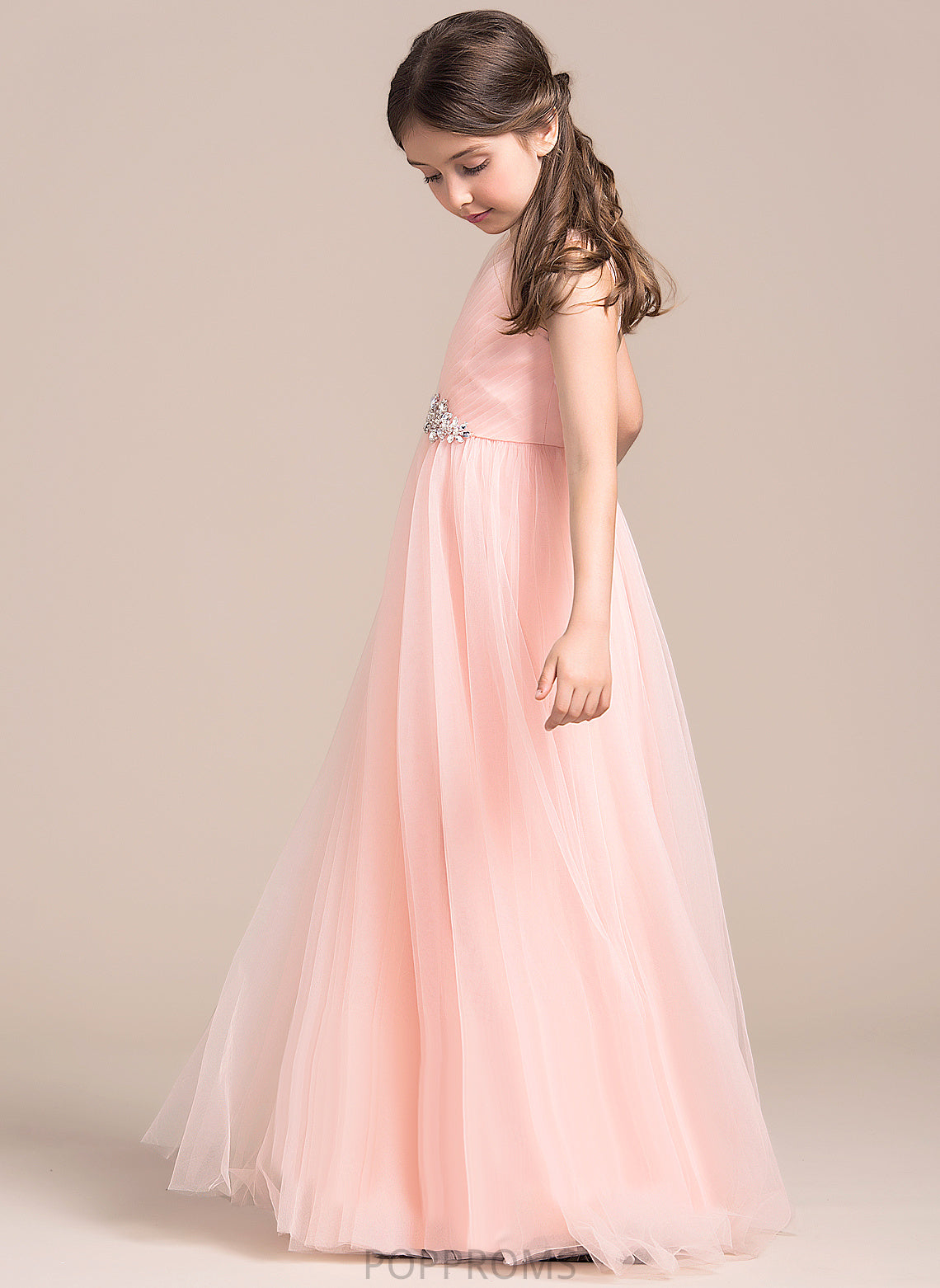 Sleeveless Flower Girl Dresses Kiera Dress Tulle A-Line Floor-length - Girl Flower With V-neck Ruffles/Beading/Sequins