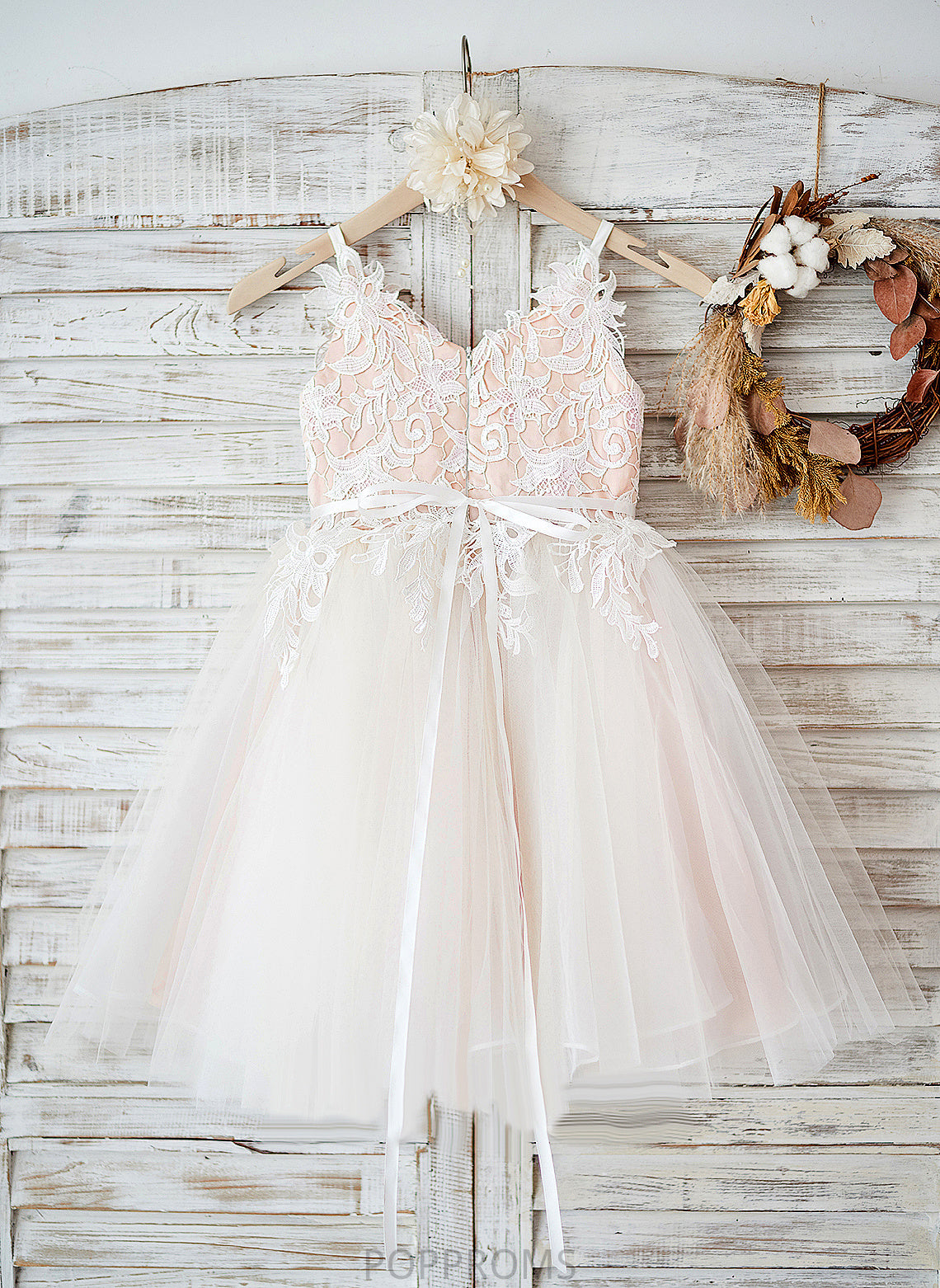 Flower A-Line Tulle/Lace Adison Straps Knee-length - Flower Girl Dresses Dress Sleeveless Girl