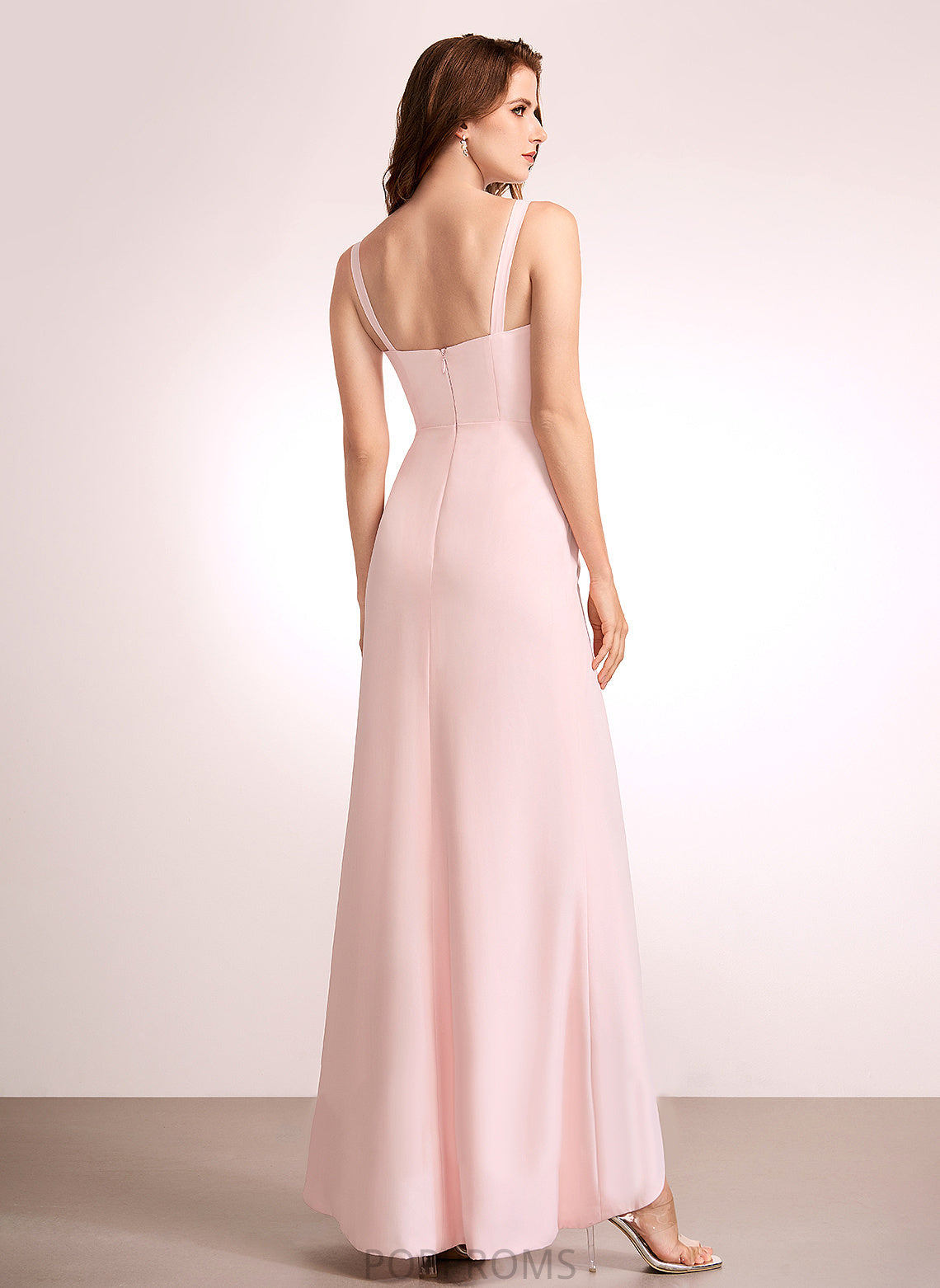 Silhouette Neckline Floor-Length Length V-neck Fabric Sheath/Column SplitFront Embellishment Brooklyn Sleeveless Natural Waist Bridesmaid Dresses