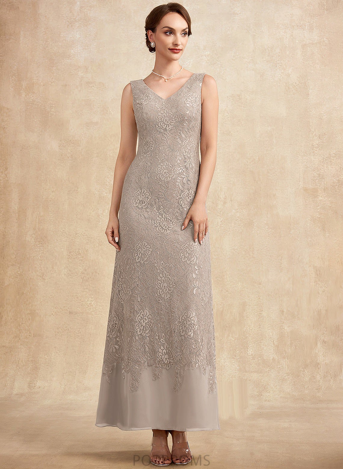 Ankle-Length Chiffon Dress of V-neck Bride Lace Mother of the Bride Dresses Janessa the Mother A-Line