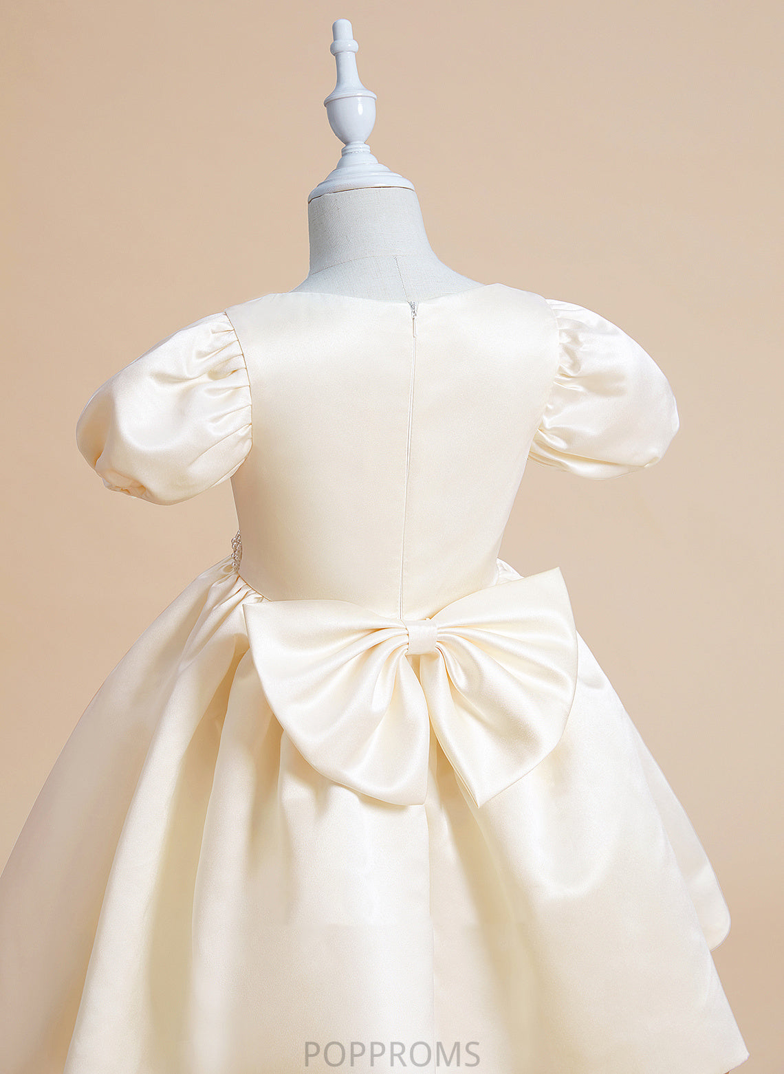 Beading/Bow(s) Ball-Gown/Princess Satin Flower Short With Knee-length Sleeves Dress V-neck Flower Girl Dresses Girl - Mandy