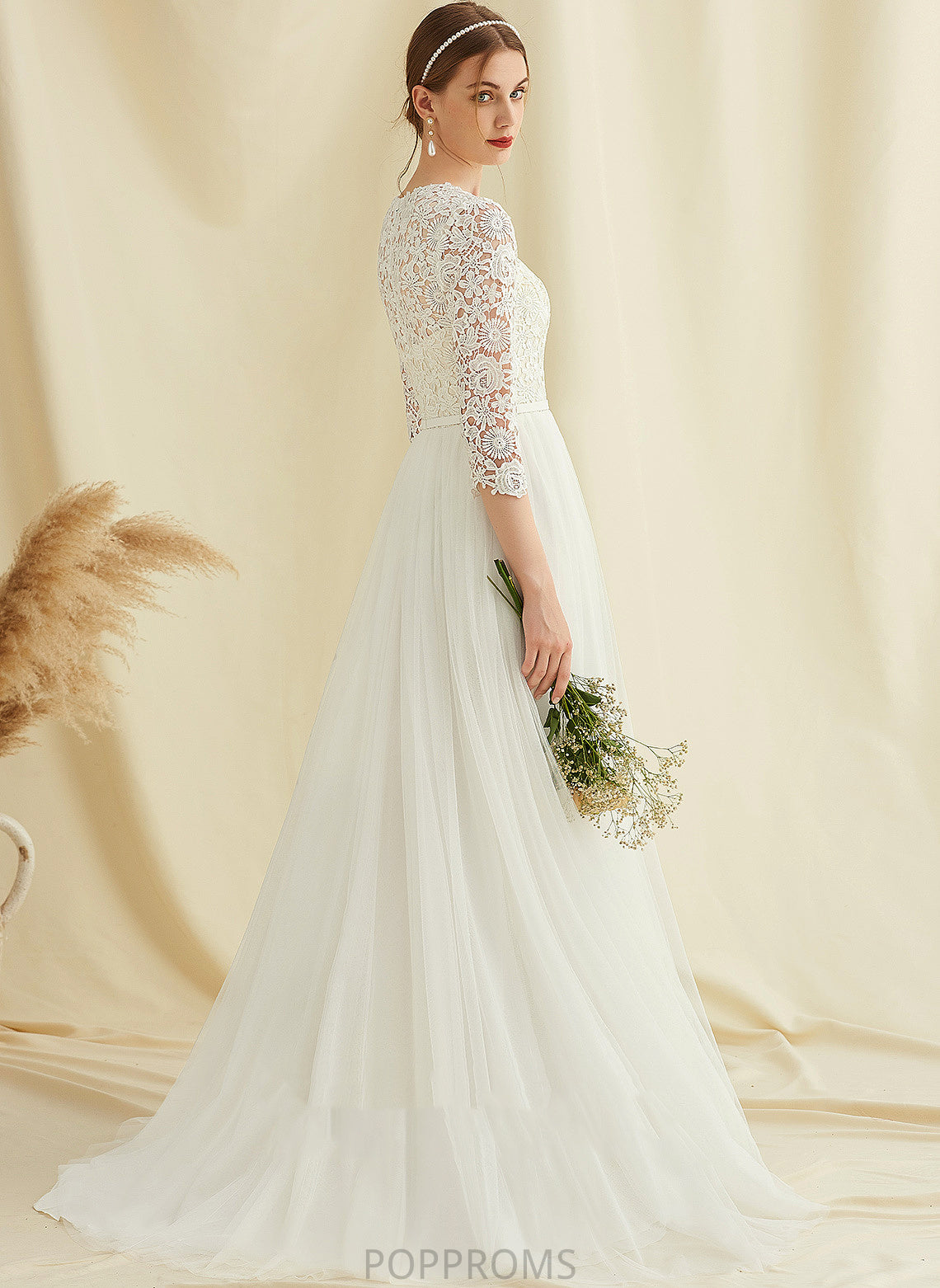 Tulle Train Phoenix A-Line Lace Wedding Dresses Wedding Sweep Dress