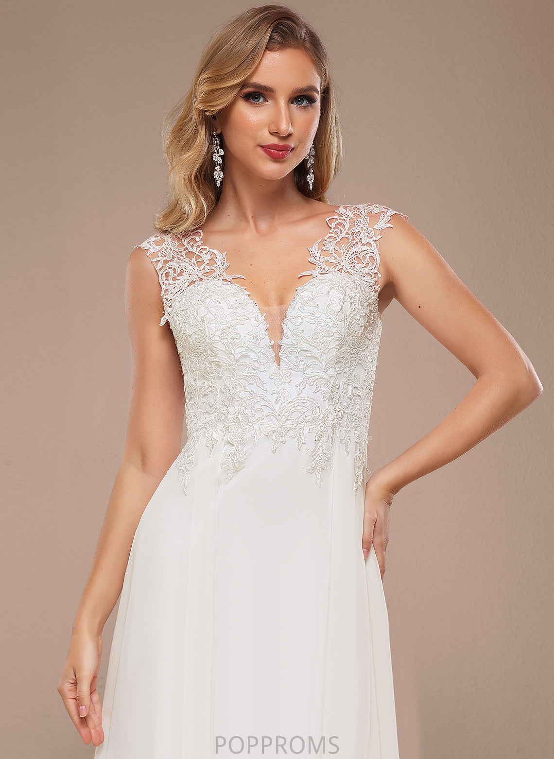 Selina Dress Sweep A-Line Lace V-neck Wedding Train Wedding Dresses Chiffon