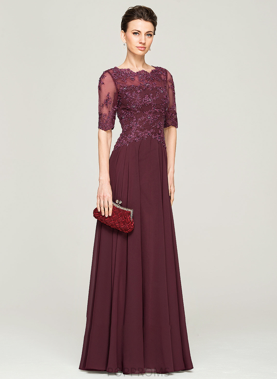 Sequins Dress Scoop Floor-Length Mother of the Bride Dresses the With Lace Beading Bride Chiffon of A-Line Mother Rowan Neck