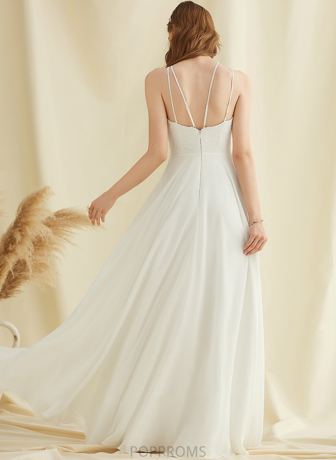 Wedding Dresses Lace Floor-Length Neck Dress Pockets Chiffon A-Line Wedding Madilyn With Scoop