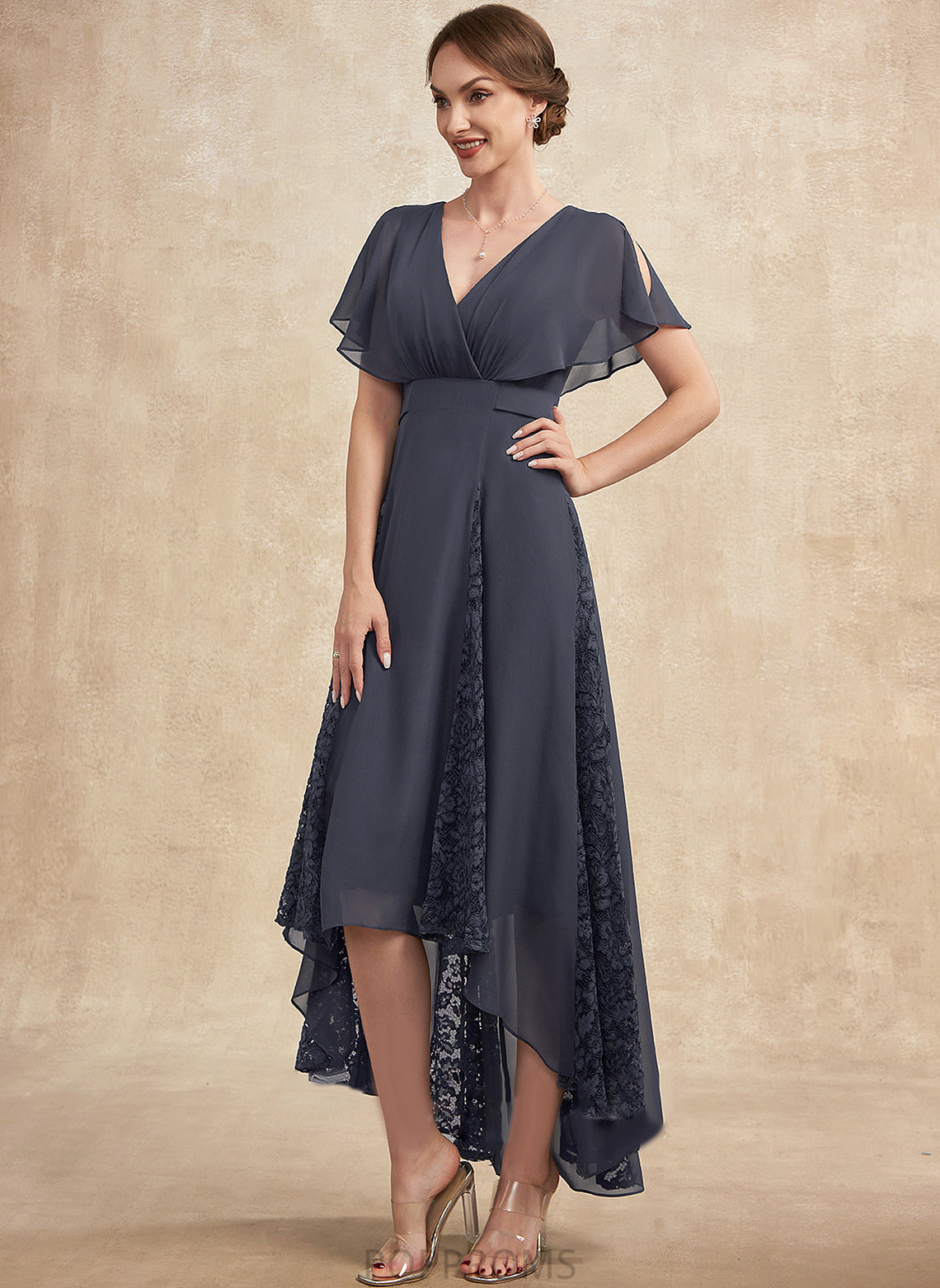 Chiffon V-neck of Bride With Mother Lace the Ruffle Rylie Mother of the Bride Dresses Asymmetrical Dress A-Line