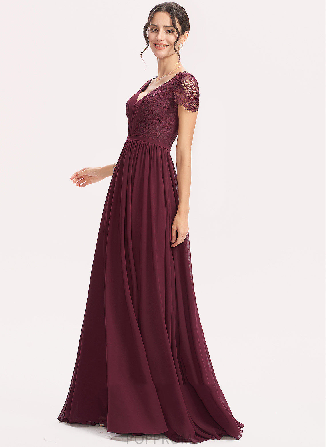 Floor-Length Fabric Length Embellishment Silhouette Neckline A-Line V-neck Lace Camryn Natural Waist Sleeveless Bridesmaid Dresses