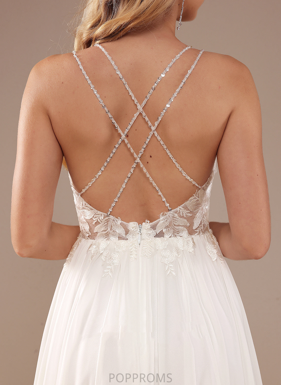 Wedding Dresses Wedding A-Line Dress Lace Train With Beading Camila Sweep Sequins Lace Chiffon V-neck