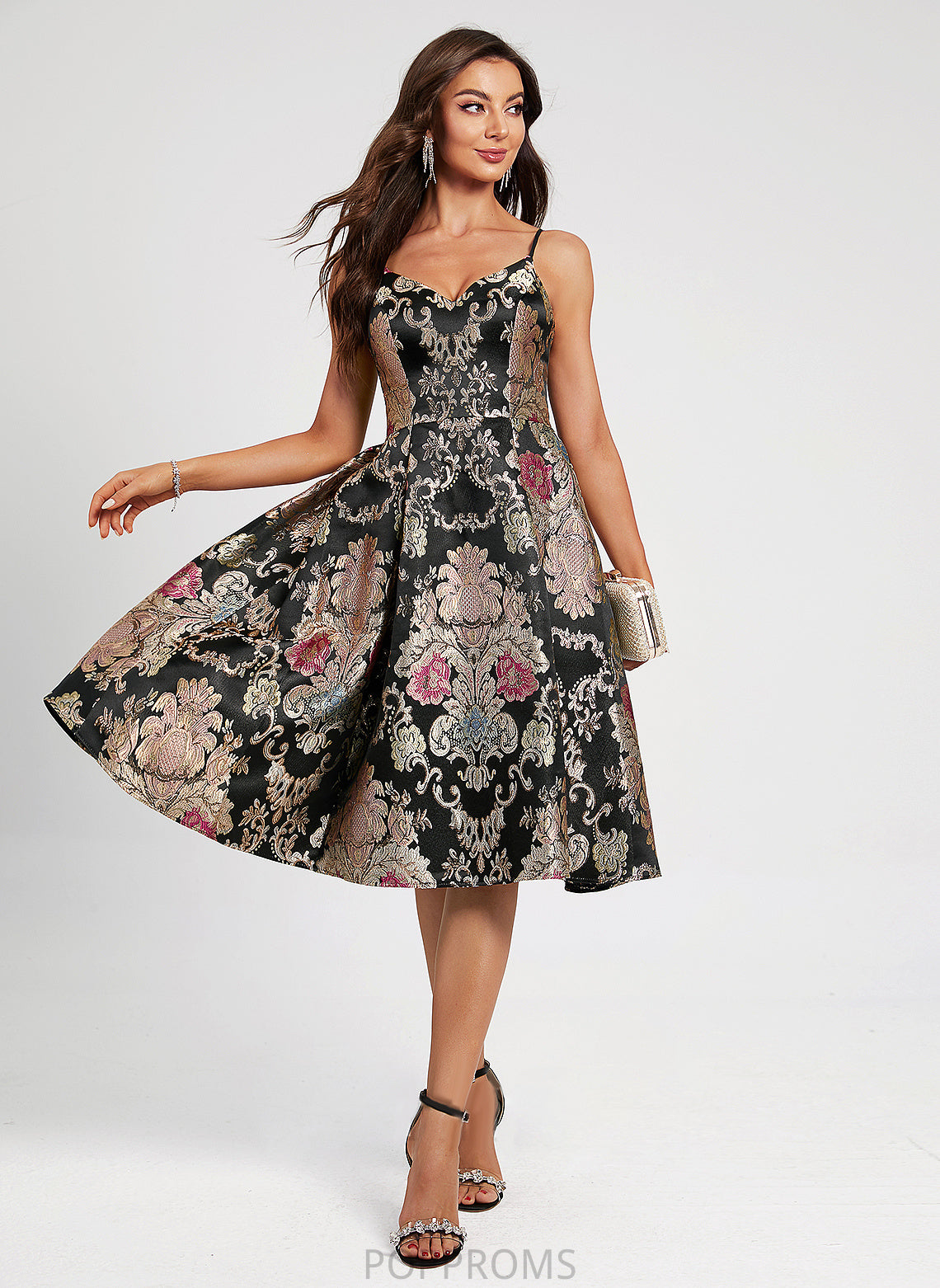 V-neck Satin Lace Flower(s) Dress Cocktail Dresses With A-Line Cocktail Knee-Length Jaden