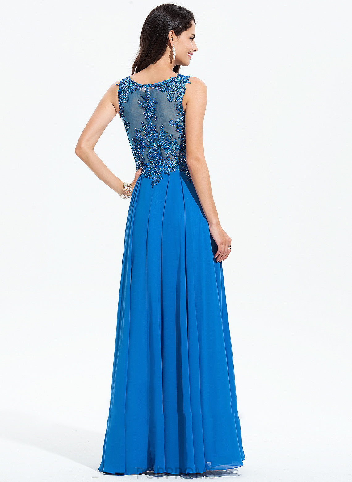 Neck Lace Sequins A-Line Londyn Floor-Length With Chiffon Beading Scoop Prom Dresses