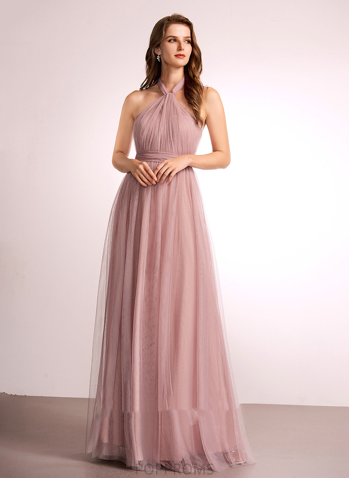 Floor-Length Tulle Neckline Off-the-Shoulder Fabric Length One-Shoulder Silhouette A-Line V-neck Straps Kristina Bridesmaid Dresses