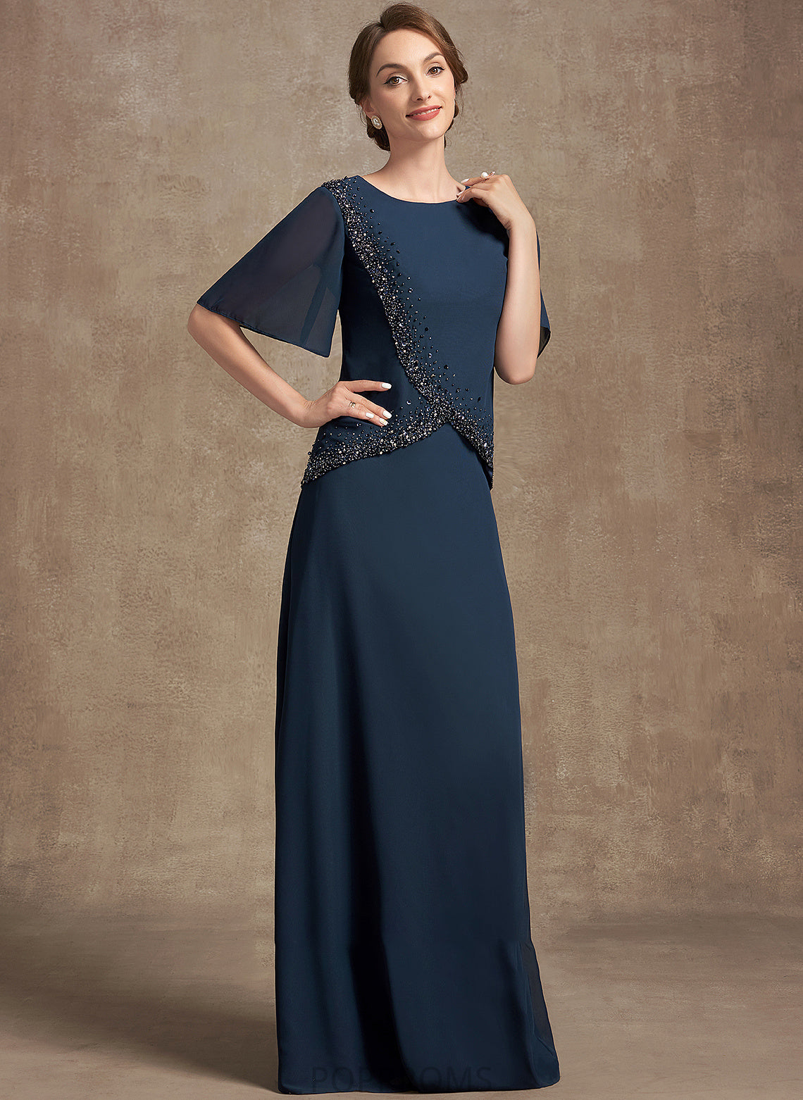 Floor-Length the Sequins Mother of the Bride Dresses Beading Bride Chiffon Mother Nathaly Scoop of A-Line Dress Neck With