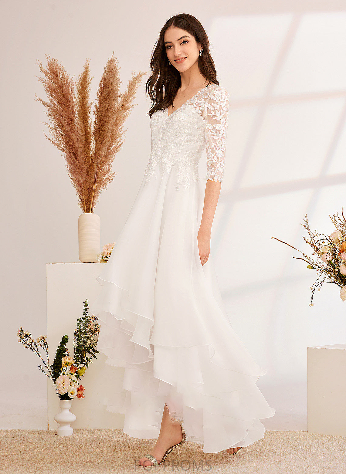 Wedding Dresses Sequins V-neck Alison With Dress Beading A-Line Asymmetrical Wedding