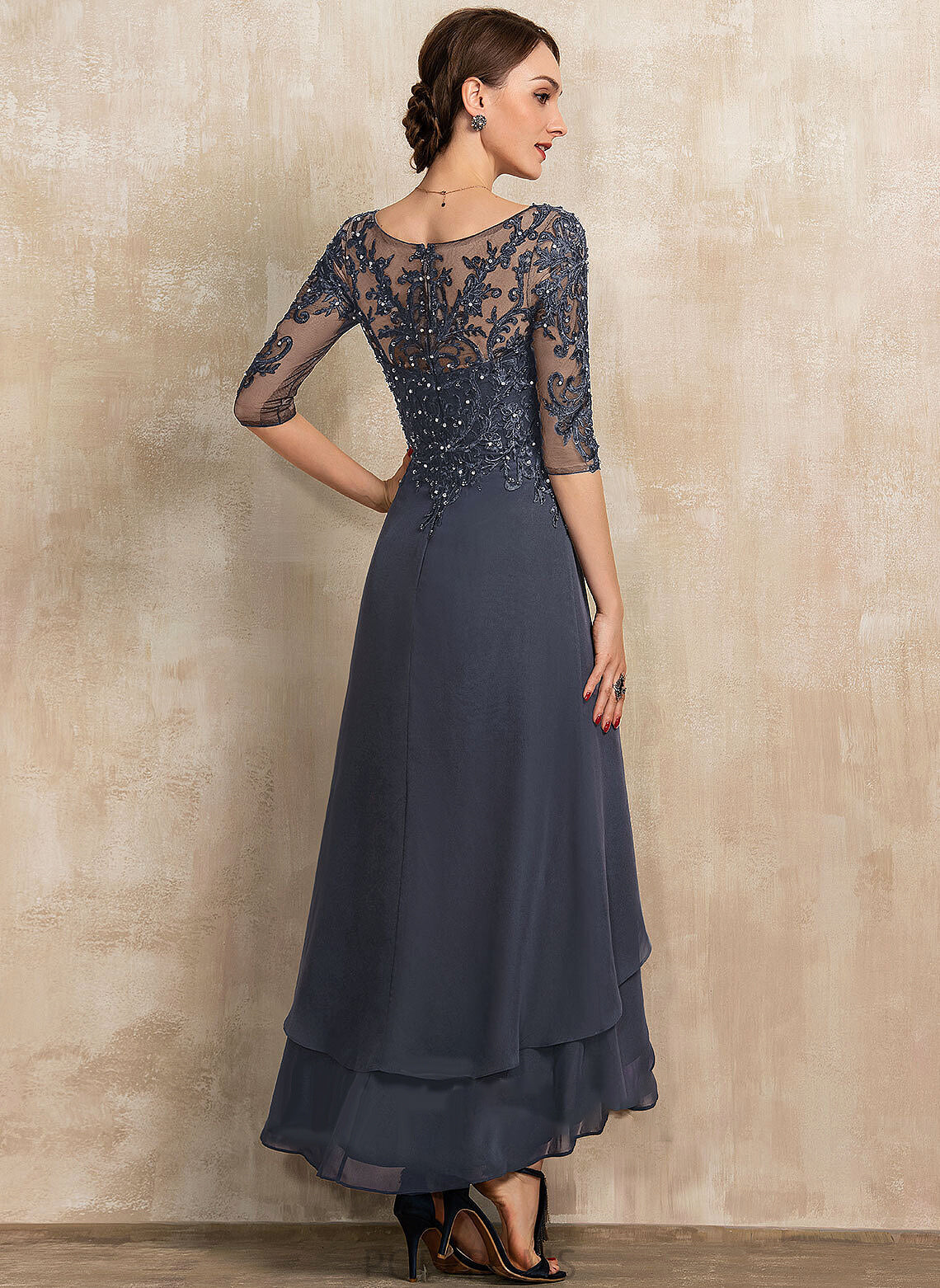 of A-Line Beading Bride Asymmetrical Dress the Lace Mother With V-neck Sequins Chiffon Mother of the Bride Dresses Callie