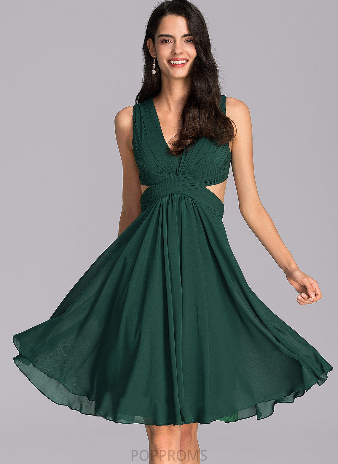 Cocktail Ruffle A-Line V-neck Hedda Dress With Knee-Length Chiffon Cocktail Dresses