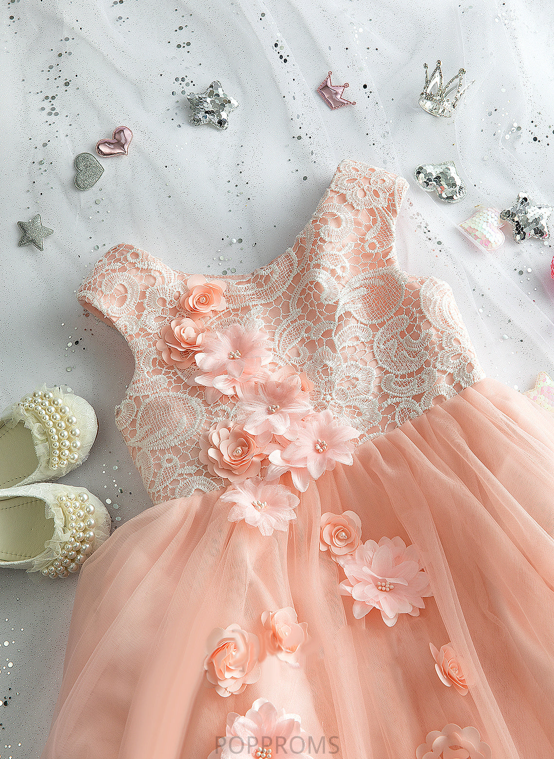 Flower With - Sleeveless Scoop Neck Tulle/Lace Flower Girl Dresses Floor-length Lyla Ball-Gown/Princess Beading/Flower(s) Girl Dress