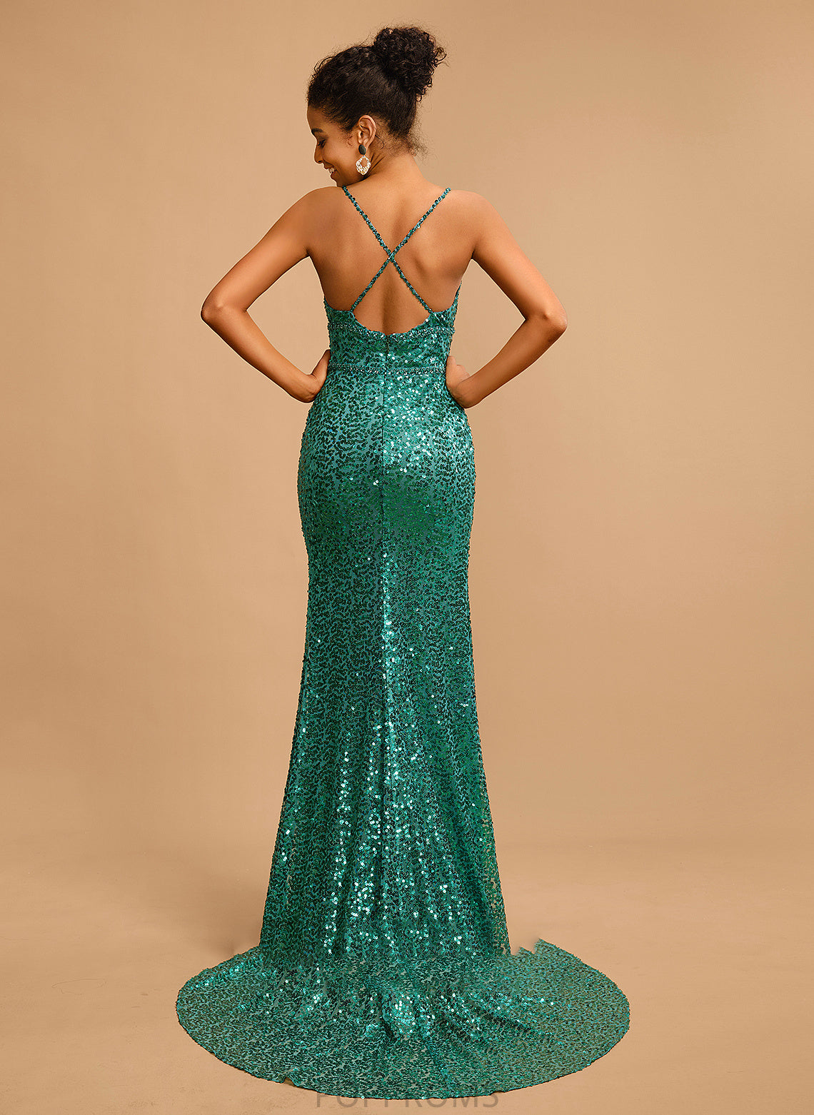 Sequins Sequined Beading Brenna Trumpet/Mermaid Prom Dresses V-neck Floor-Length With