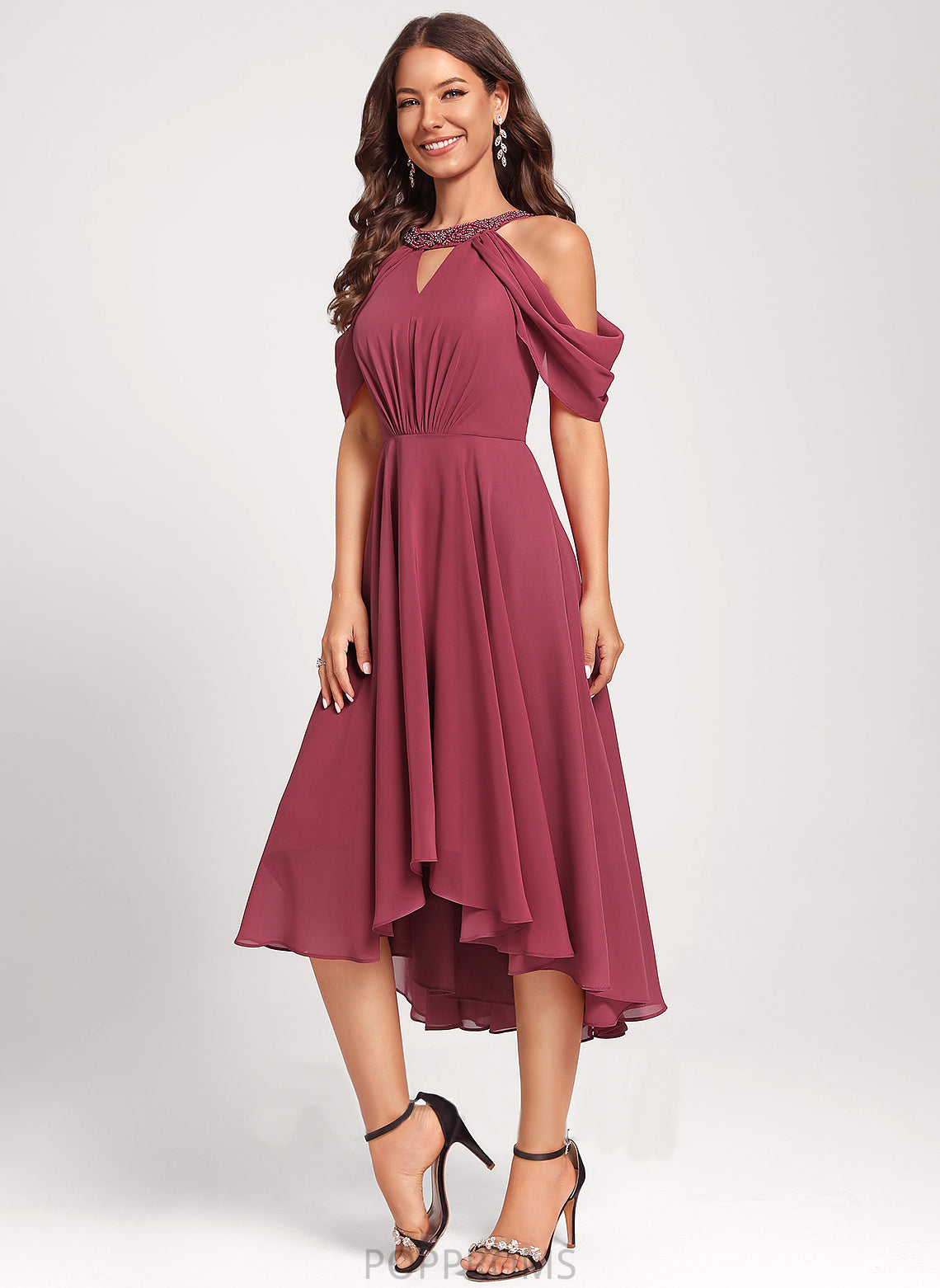 Beading Dress Neck Sequins Scoop Club Dresses Chiffon Asymmetrical A-Line With Cocktail Phyllis