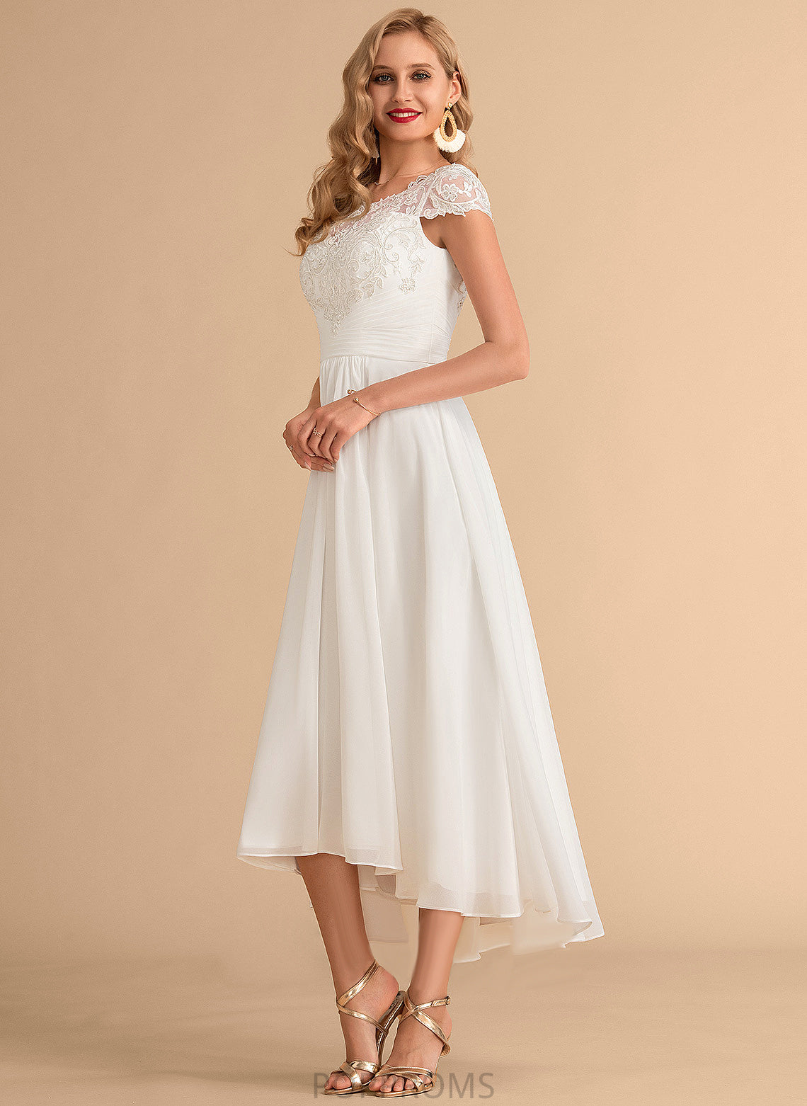 Lace Scoop Asymmetrical Wedding Chiffon Alyson Wedding Dresses A-Line Neck Dress