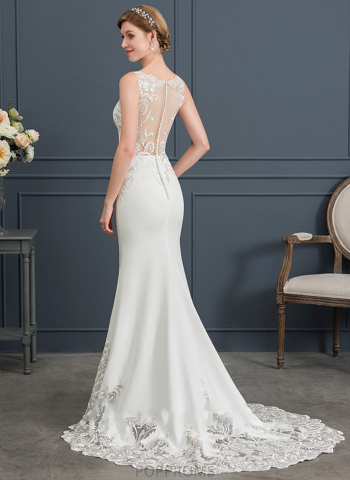 Haleigh V-neck Crepe Wedding Dresses Trumpet/Mermaid Train Dress Wedding Stretch Court