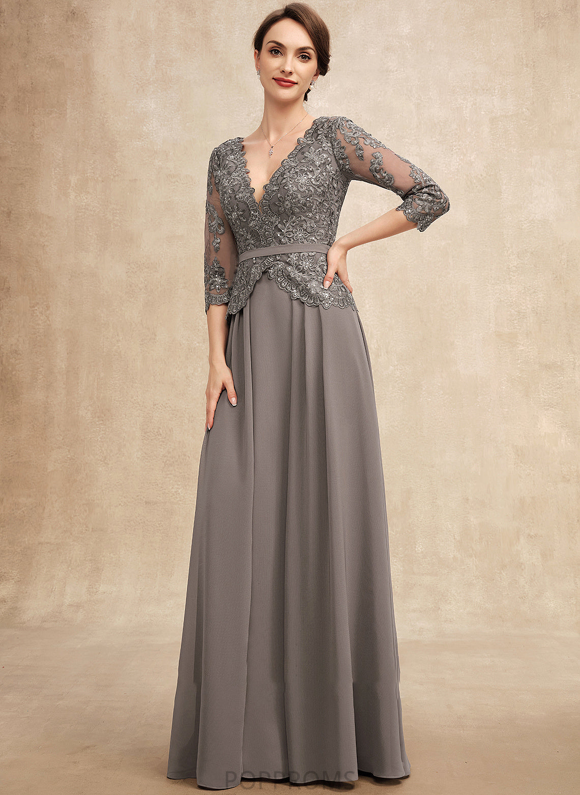 V-neck Mother of the Bride Dresses the Dress A-Line Jacey Chiffon Sequins Lace Mother With of Bride Floor-Length