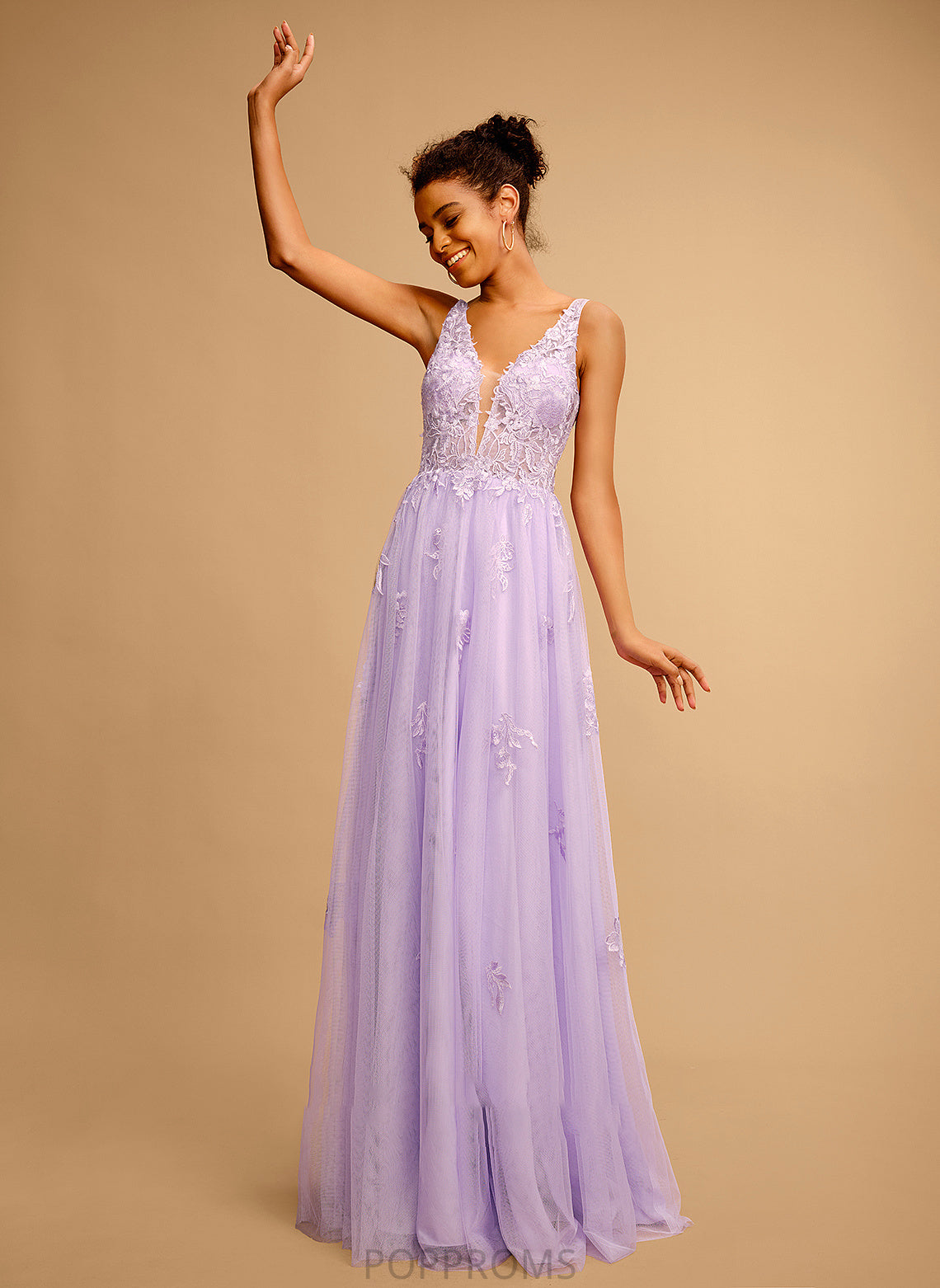 Lace Ball-Gown/Princess Floor-Length Tulle With V-neck Vicky Prom Dresses